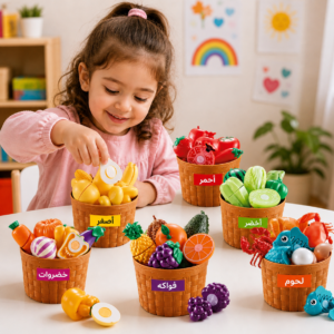 Color Sorting Play Food Set,42 PCS Learning Toys for Boys & Girls, Cutting Food Toy, Kitchen Accessories for Kids, Toddler Sorting /Fine Motor Skills Toy, Daycare/Preschool Educational Toys