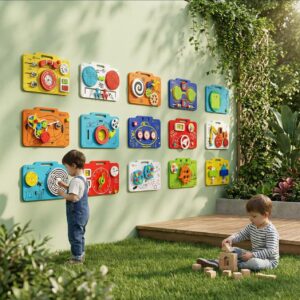 Outdoor Sensory Wall Activity Board for Kids, Montessori Busy Board Panels, Interactive Fine Motor and Cognitive Learning Toy for Early Years & Playground Use, 64×47cm