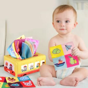 Educational Montessori Sensory Early Learning Soft Puzzle Sensory Discovery Soft Tissue Box – Pull & Explore Montessori Sensory Toy for Babies and Toddlers